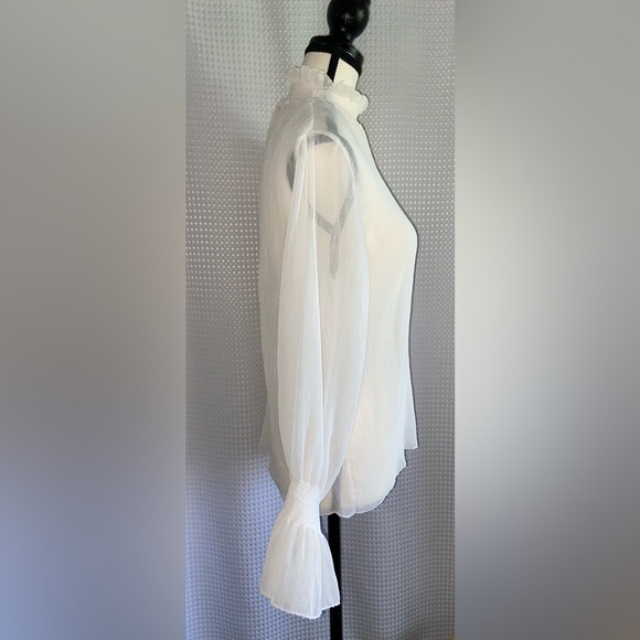 Women’s WOMANCE beige sheer puff sleeves “Crepe” fabric blouse size small - Picture 6 of 11